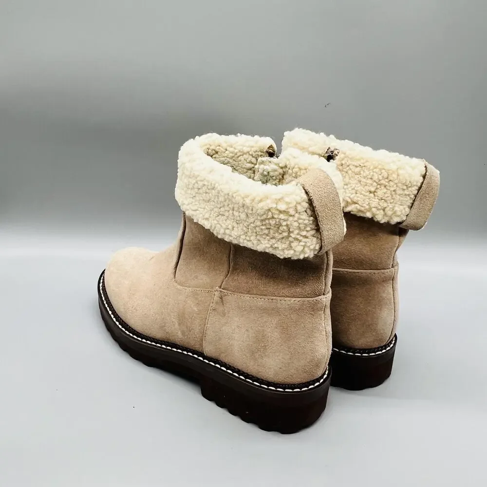 Blondo Boots Womens 5.5 Beige Suede Waterproof Shearling Ankle Zip Booties Shoes